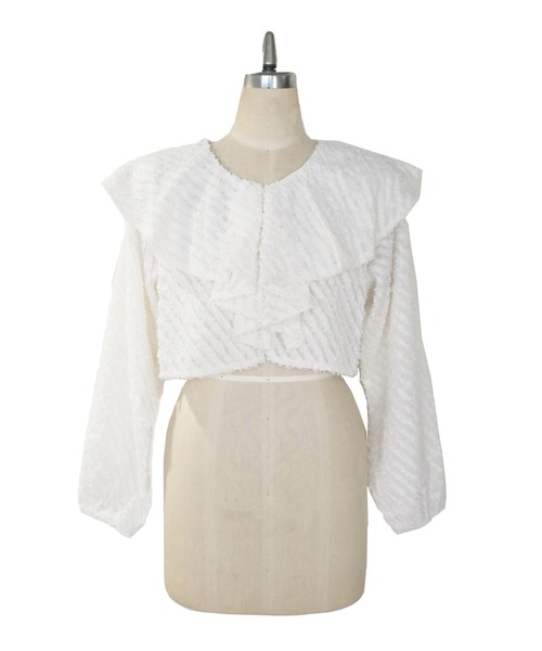 My shawty（ﾏｲｼｬｳﾃｨｰ）の「fringe jaqurd frill top（シャツ/ブラウス・レディース・アイボリー/ピンク/ブラック・FREE）」の15枚目の写真