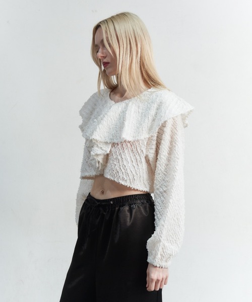 My shawty（ﾏｲｼｬｳﾃｨｰ）の「fringe jaqurd frill top（シャツ/ブラウス・レディース・アイボリー/ピンク/ブラック・FREE）」の9枚目の写真