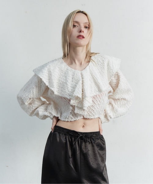My shawty（ﾏｲｼｬｳﾃｨｰ）の「fringe jaqurd frill top（シャツ/ブラウス・レディース・アイボリー/ピンク/ブラック・FREE）」の8枚目の写真