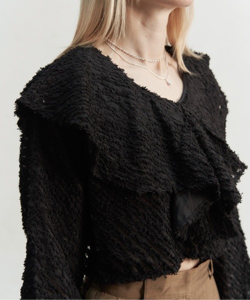 My shawty（ﾏｲｼｬｳﾃｨｰ）の「fringe jaqurd frill top（シャツ/ブラウス・レディース・アイボリー/ピンク/ブラック・FREE）」の14枚目の写真