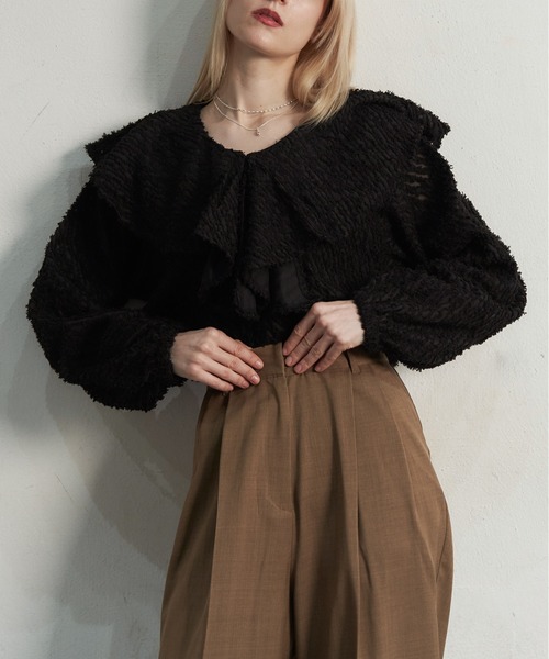 My shawty（ﾏｲｼｬｳﾃｨｰ）の「fringe jaqurd frill top（シャツ/ブラウス・レディース・アイボリー/ピンク/ブラック・FREE）」の13枚目の写真