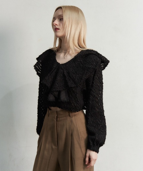 My shawty（ﾏｲｼｬｳﾃｨｰ）の「fringe jaqurd frill top（シャツ/ブラウス・レディース・アイボリー/ピンク/ブラック・FREE）」の11枚目の写真