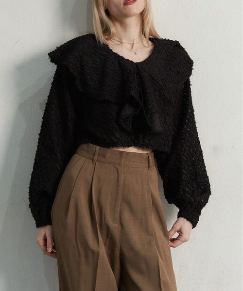 My shawty（ﾏｲｼｬｳﾃｨｰ）の「fringe jaqurd frill top（シャツ/ブラウス・レディース・アイボリー/ピンク/ブラック・FREE）」の12枚目の写真