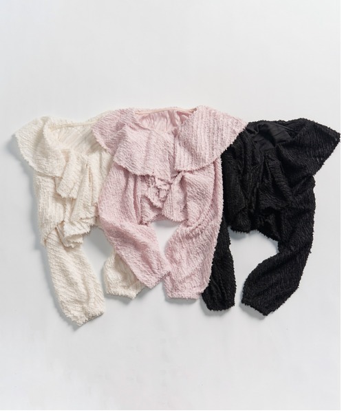 My shawty（ﾏｲｼｬｳﾃｨｰ）の「fringe jaqurd frill top（シャツ/ブラウス・レディース・アイボリー/ピンク/ブラック・FREE）」の4枚目の写真