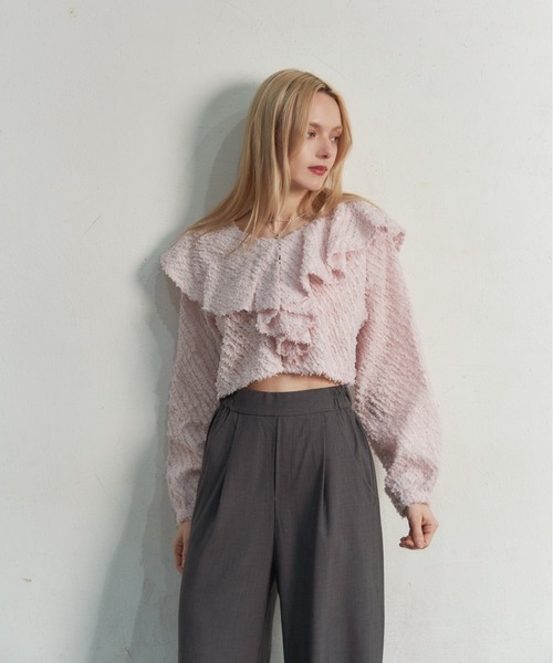 My shawty（ﾏｲｼｬｳﾃｨｰ）の「fringe jaqurd frill top（シャツ/ブラウス・レディース・アイボリー/ピンク/ブラック・FREE）」の5枚目の写真