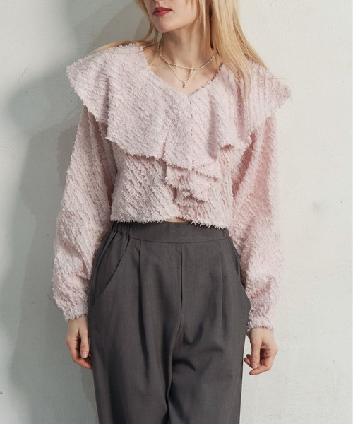 My shawty（ﾏｲｼｬｳﾃｨｰ）の「fringe jaqurd frill top（シャツ/ブラウス・レディース・アイボリー/ピンク/ブラック・FREE）」の7枚目の写真
