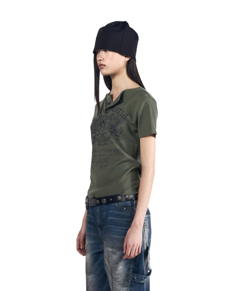 AAKAM（アーカム）の「Shield Henry Neck Half Top (Khaki)（Tシャツ/カットソー・レディース・その他・1/2/3）」の3枚目の写真