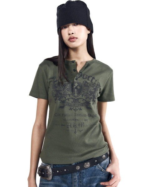 AAKAM（アーカム）の「Shield Henry Neck Half Top (Khaki)（Tシャツ/カットソー・レディース・その他・1/2/3）」の4枚目の写真