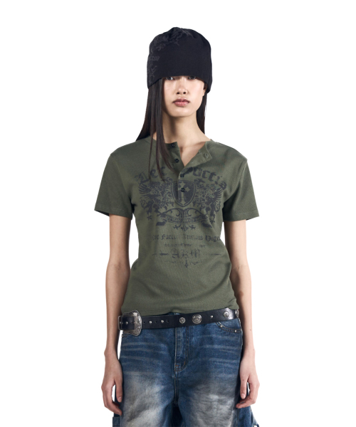 AAKAM（アーカム）の「Shield Henry Neck Half Top (Khaki)（Tシャツ/カットソー・レディース・その他・1/2/3）」の5枚目の写真