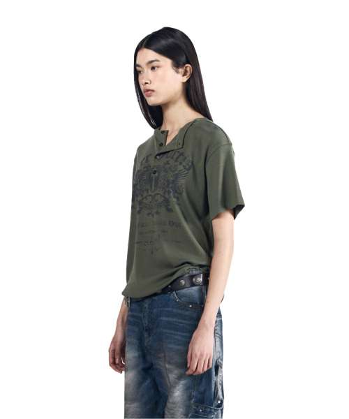 AAKAM（アーカム）の「Shield Henry Neck Half Top (Khaki)（Tシャツ/カットソー・レディース・その他・1/2/3）」の10枚目の写真