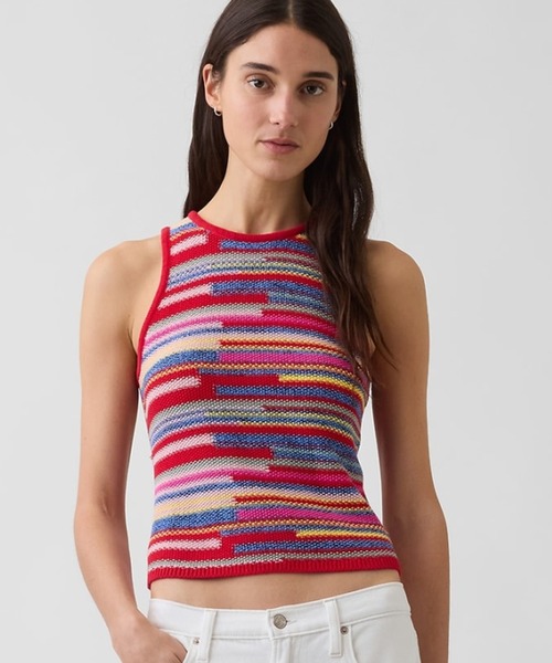 GAP(ギャップ)の「コットン100% ストライプ クロップド ニットタンクトップ(ニット/セーター・レディース・マルチ・XS/S)」の1枚目の写真