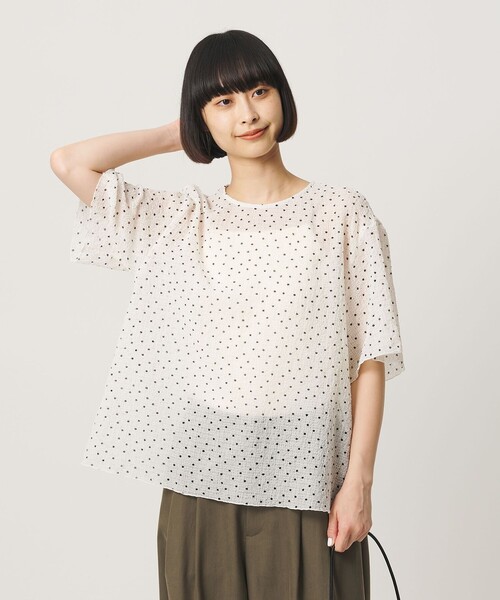 BEAUTY&YOUTH UNITED ARROWS(ビューティーアンドユースユナイテッドアローズ)の「ドットシアー ショートスリーブ ブラウス ウォッシャブル(シャツ/ブラウス・レディース・ライム/ホワイト/ブラック・FREE)」の7枚目の写真