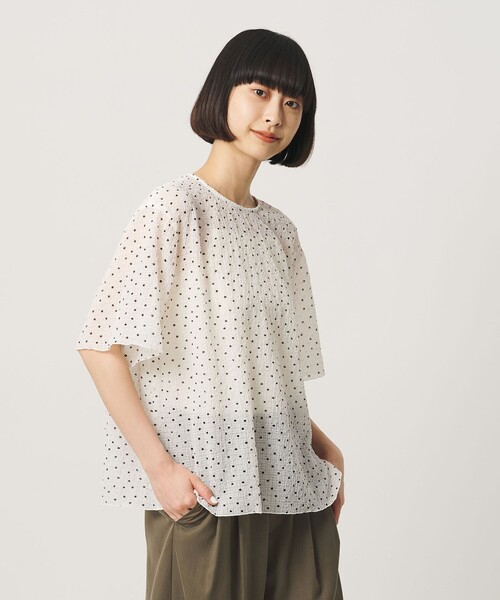 BEAUTY&YOUTH UNITED ARROWS(ビューティーアンドユースユナイテッドアローズ)の「ドットシアー ショートスリーブ ブラウス ウォッシャブル(シャツ/ブラウス・レディース・ライム/ホワイト/ブラック・FREE)」の8枚目の写真