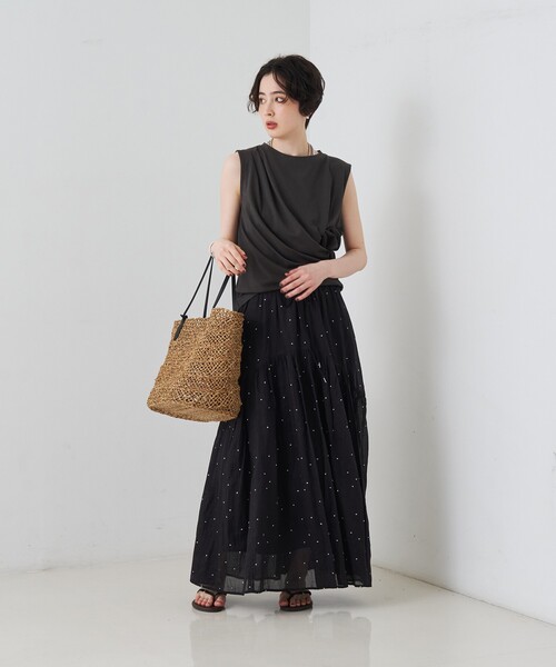 Rouge vif Anna(ルージュヴィフアンナ)の「【セットアップ対応】インドドット刺繍ギャザーフレア切り替えスカート/ウエストゴム(スカート・レディース・ブラウン/ブラック・フリー)」の16枚目の写真