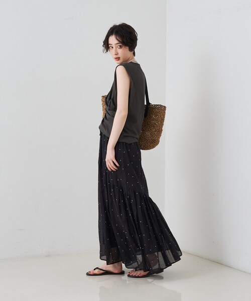 Rouge vif Anna(ルージュヴィフアンナ)の「【セットアップ対応】インドドット刺繍ギャザーフレア切り替えスカート/ウエストゴム(スカート・レディース・ブラウン/ブラック・フリー)」の17枚目の写真