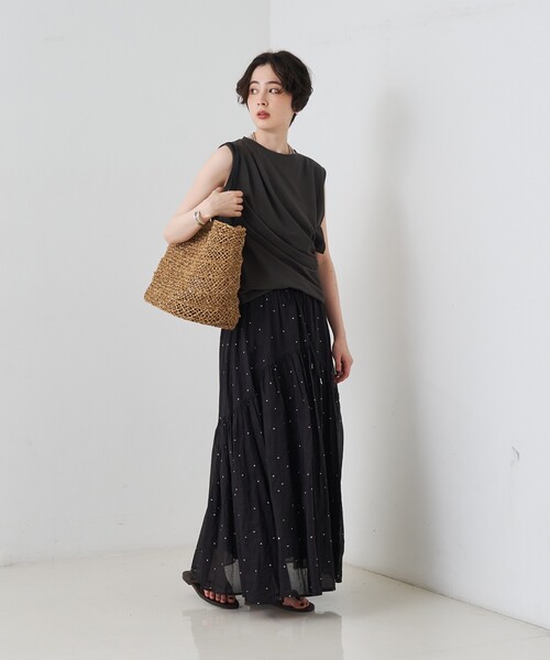 Rouge vif Anna(ルージュヴィフアンナ)の「【セットアップ対応】インドドット刺繍ギャザーフレア切り替えスカート/ウエストゴム(スカート・レディース・ブラウン/ブラック・フリー)」の19枚目の写真