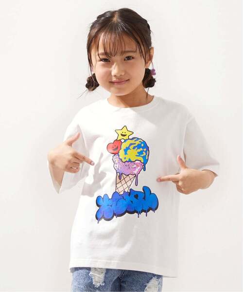 X-girl Stages(エックスガールステージス)の「【接触冷感】キラッキーアイスクリーム 半袖Tシャツ(Tシャツ/カットソー・キッズ・グリーン/オフホワイト/ブラック・80cm/140cm/100cm/90cm/130cm/110cm/120cm)」の2枚目の写真