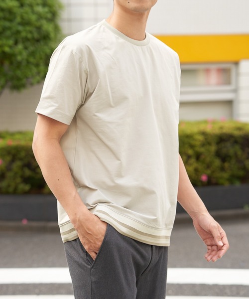 ikka(イッカ)の「冷感DRYジョーゼットリブTシャツ(Tシャツ/カットソー・メンズ・グリーン/グレイッシュベージュ/ネイビー/ホワイト/チャコール・XL/L/M/S)」の3枚目の写真