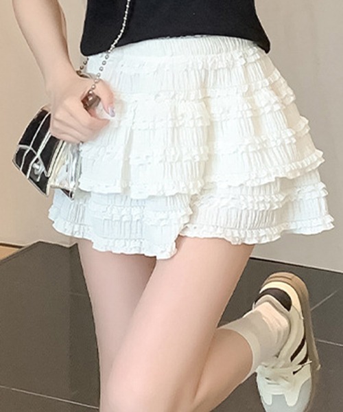 gossip!ロサンゼルス(ゴシップロサンゼルス)の「YUGA ティアード・フリルミニスカート(スカート・レディース・ホワイト/ブラック・FREE)」の10枚目の写真