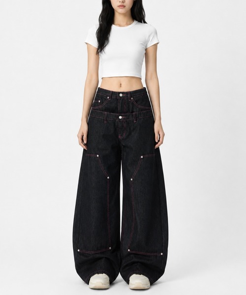 mushwear(マッシュウェア)の「ピンクステッチデニムパンツ(デニムパンツ・メンズ・ブラック・SMALL/MEDIUM/LARGE)」の3枚目の写真