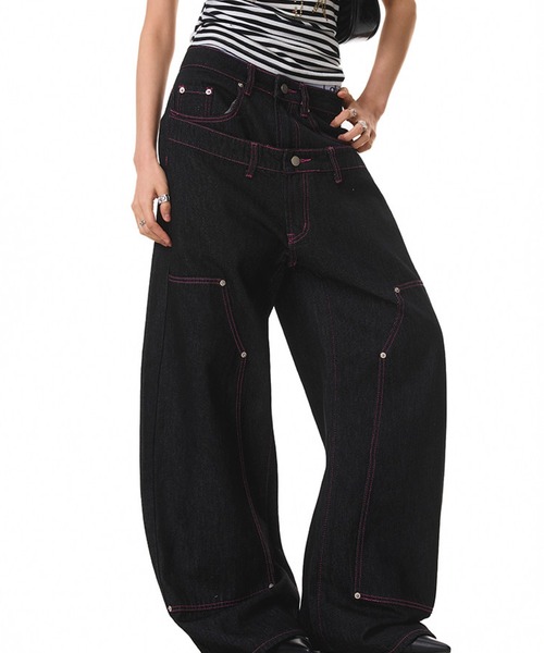 mushwear(マッシュウェア)の「ピンクステッチデニムパンツ(デニムパンツ・メンズ・ブラック・SMALL/MEDIUM/LARGE)」の12枚目の写真