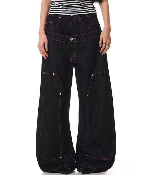 mushwear(マッシュウェア)の「ピンクステッチデニムパンツ(デニムパンツ・メンズ・ブラック・SMALL/MEDIUM/LARGE)」の9枚目の写真