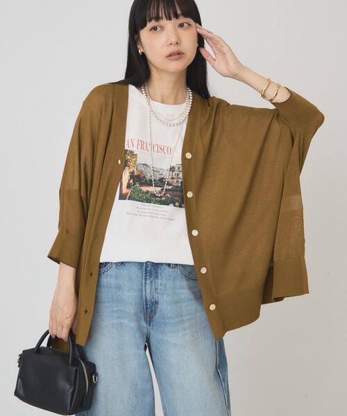 AMERICAN HOLIC(アメリカンホリック)の「【接触冷感】ポンチョニットカーディガン(カーディガン/ボレロ・レディース・キャメル/ブラウン/ブラック/カーキ・FREE)」の4枚目の写真