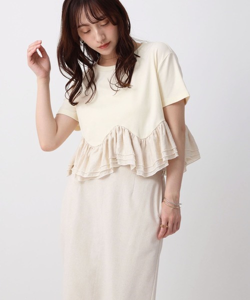 NOAHL(ノアル)の「【NOAHL】ラウンド切替フリルドッキングTシャツ(Tシャツ/カットソー・レディース・クリーム/ブラック/グレー・FREE)」の3枚目の写真
