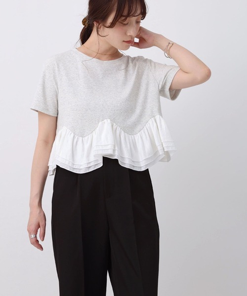 NOAHL(ノアル)の「【NOAHL】ラウンド切替フリルドッキングTシャツ(Tシャツ/カットソー・レディース・クリーム/ブラック/グレー・FREE)」の18枚目の写真