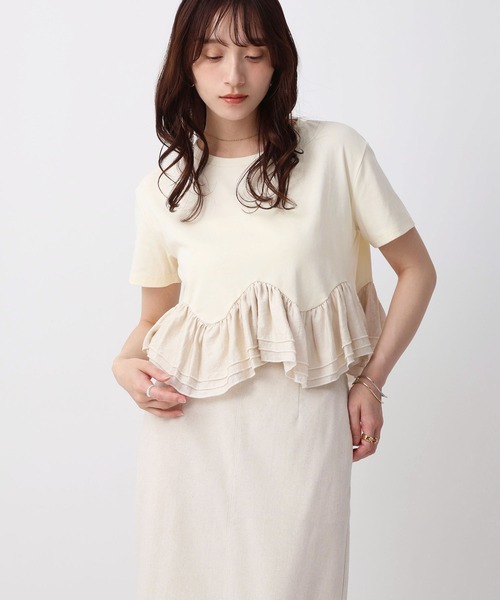 NOAHL(ノアル)の「【NOAHL】ラウンド切替フリルドッキングTシャツ(Tシャツ/カットソー・レディース・クリーム/ブラック/グレー・FREE)」の4枚目の写真