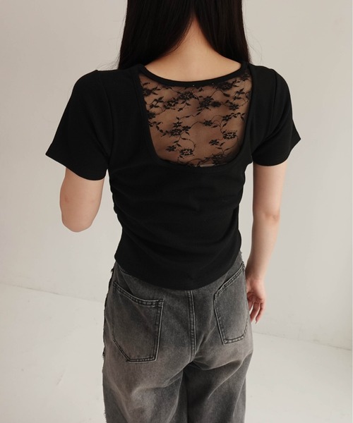 SOELA(ソエラ)の「バックシャンレースTシャツ(Tシャツ/カットソー・レディース・オフホワイト/ブラック・FREE)」の15枚目の写真