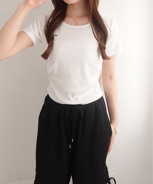 SOELA(ソエラ)の「バックシャンレースTシャツ(Tシャツ/カットソー・レディース・オフホワイト/ブラック・FREE)」の7枚目の写真