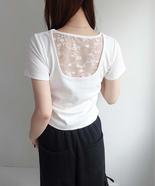 SOELA(ソエラ)の「バックシャンレースTシャツ(Tシャツ/カットソー・レディース・オフホワイト/ブラック・FREE)」の8枚目の写真