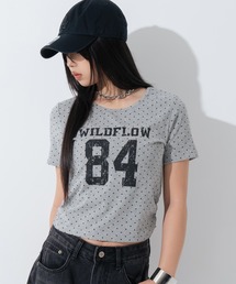 ドット柄 サイドギャザー ナンバリング Tシャツ