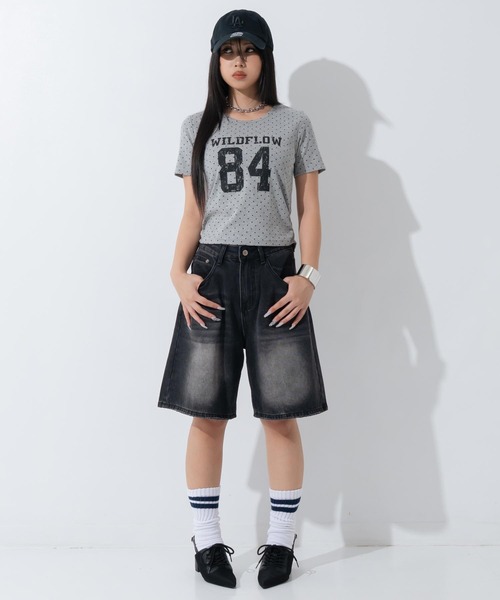 ANAP(アナップ)の「ドット柄 サイドギャザー ナンバリング Tシャツ(Tシャツ/カットソー・レディース・ブラック/オフホワイト/グレー・F)」の11枚目の写真