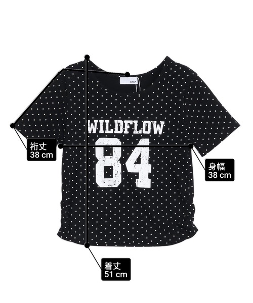 ANAP(アナップ)の「ドット柄 サイドギャザー ナンバリング Tシャツ(Tシャツ/カットソー・レディース・ブラック/オフホワイト/グレー・F)」の7枚目の写真