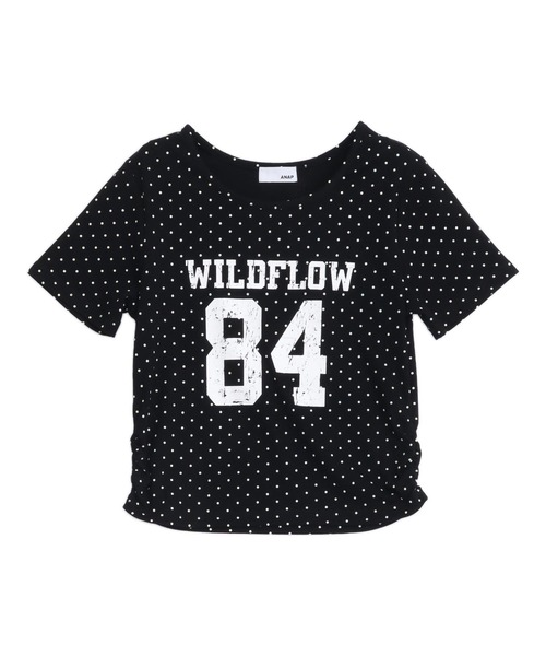 ANAP(アナップ)の「ドット柄 サイドギャザー ナンバリング Tシャツ(Tシャツ/カットソー・レディース・ブラック/オフホワイト/グレー・F)」の8枚目の写真