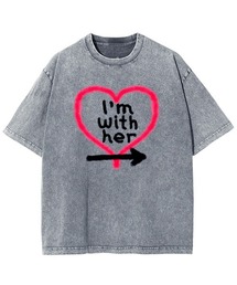 レディースM～Lサイズ　ユニセックス　ピグメントプリント　BIG　Tシャツ　I’M WHITH HER