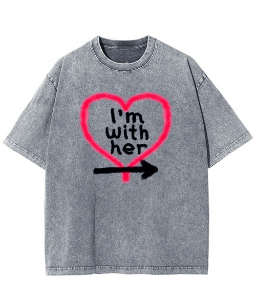 GARAGE MADE（ガレージメイド）の「レディースM～Lサイズ　ユニセックス　ピグメントプリント　BIG　Tシャツ　I’M WHITH HER（Tシャツ/カットソー・レディース・ブルー/ブラック/ピンク/グリーン/アイボリー/グレー・S）」の3枚目の写真