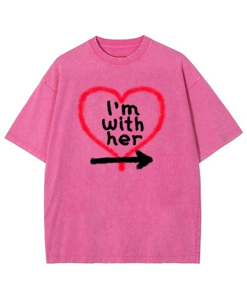GARAGE MADE（ガレージメイド）の「レディースM～Lサイズ　ユニセックス　ピグメントプリント　BIG　Tシャツ　I’M WHITH HER（Tシャツ/カットソー・レディース・ブルー/ブラック/ピンク/グリーン/アイボリー/グレー・S）」の6枚目の写真