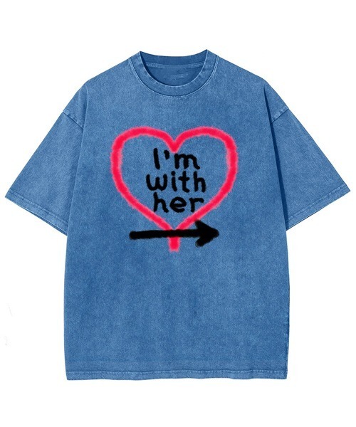 GARAGE MADE（ガレージメイド）の「レディースM～Lサイズ　ユニセックス　ピグメントプリント　BIG　Tシャツ　I’M WHITH HER（Tシャツ/カットソー・レディース・ブルー/ブラック/ピンク/グリーン/アイボリー/グレー・S）」の5枚目の写真