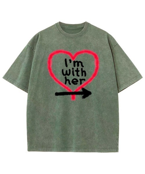 GARAGE MADE（ガレージメイド）の「レディースM～Lサイズ　ユニセックス　ピグメントプリント　BIG　Tシャツ　I’M WHITH HER（Tシャツ/カットソー・レディース・ブルー/ブラック/ピンク/グリーン/アイボリー/グレー・S）」の4枚目の写真