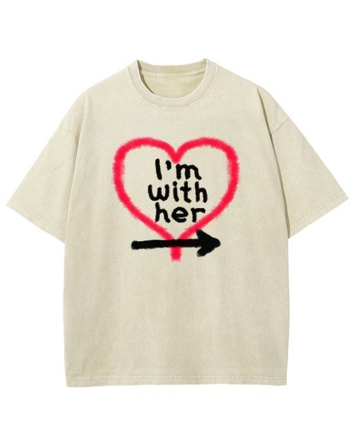 GARAGE MADE（ガレージメイド）の「レディースM～Lサイズ　ユニセックス　ピグメントプリント　BIG　Tシャツ　I’M WHITH HER（Tシャツ/カットソー・レディース・ブルー/ブラック/ピンク/グリーン/アイボリー/グレー・S）」の2枚目の写真