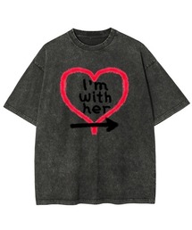 レディースM～Lサイズ　ユニセックス　ピグメントプリント　BIG　Tシャツ　I’M WHITH HER