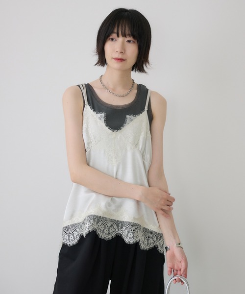 Paradise Picnic（パラダイスピクニック）の「Dignite Collier サテンレースキャミ（キャミソール・レディース・ベージュ/ブラック/ブラウン・FREE）」の3枚目の写真
