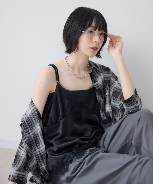 Paradise Picnic（パラダイスピクニック）の「Dignite Collier サテンレースキャミ（キャミソール・レディース・ベージュ/ブラック/ブラウン・FREE）」の2枚目の写真