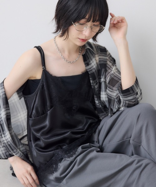 Paradise Picnic（パラダイスピクニック）の「Dignite Collier サテンレースキャミ（キャミソール・レディース・ベージュ/ブラック/ブラウン・FREE）」の7枚目の写真