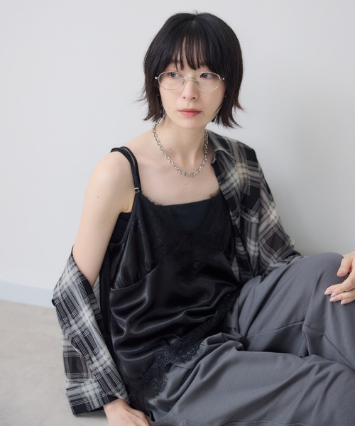Paradise Picnic（パラダイスピクニック）の「Dignite Collier サテンレースキャミ（キャミソール・レディース・ベージュ/ブラック/ブラウン・FREE）」の8枚目の写真