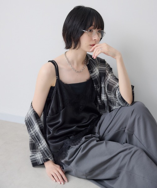 Paradise Picnic（パラダイスピクニック）の「Dignite Collier サテンレースキャミ（キャミソール・レディース・ベージュ/ブラック/ブラウン・FREE）」の9枚目の写真