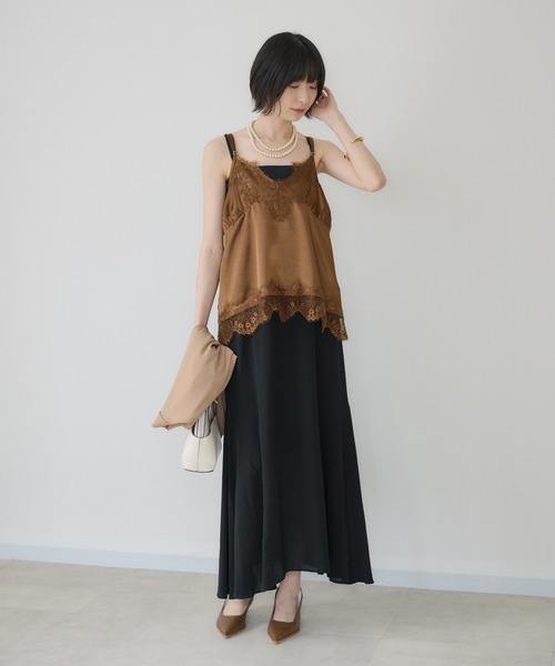 Paradise Picnic（パラダイスピクニック）の「Dignite Collier サテンレースキャミ（キャミソール・レディース・ベージュ/ブラック/ブラウン・FREE）」の13枚目の写真
